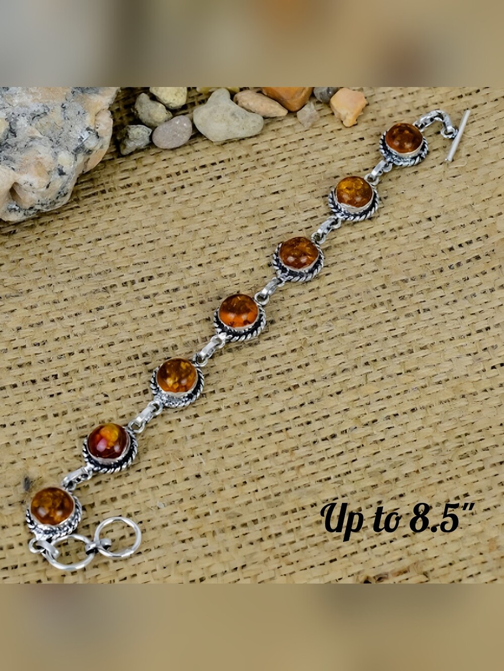 Baltic Amber Sterling Silver toggle bracelet, New